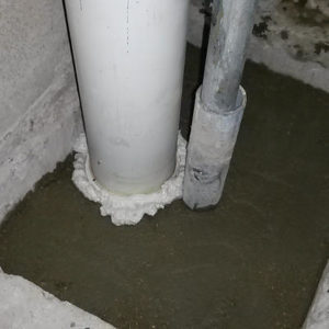 Переборка канализационного стояка с опусканием выпуска в плиту перекрытия